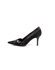 Christian Dior D-Moi high heels with sleek design and pointed toe, showcasing elegant black leather footwear.