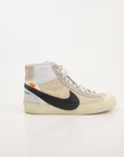 Nike x Off-White Blazer shoes in white with signature branding and unique design details, displayed on a neutral background.