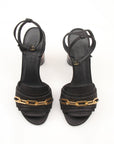 Burberry Coleford black satin heels with gold chain detail, size 36, by Gold & Beyond, showcasing the elegant footwear design.