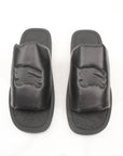 Gold & Beyond Burberry Knight Slab black leather sandals, size 12, showcasing smooth leather straps and stylish design.