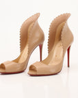 Christian Louboutin Pijonina 120 heels in gold with signature red soles, stylish and elegant footwear for women.