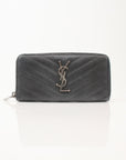 Yves Saint Laurent Chevron Wallet in black leather with a quilted design and gold-tone hardware.
