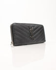 Yves Saint Laurent Chevron Wallet in black leather featuring a chevron pattern and gold-tone hardware.