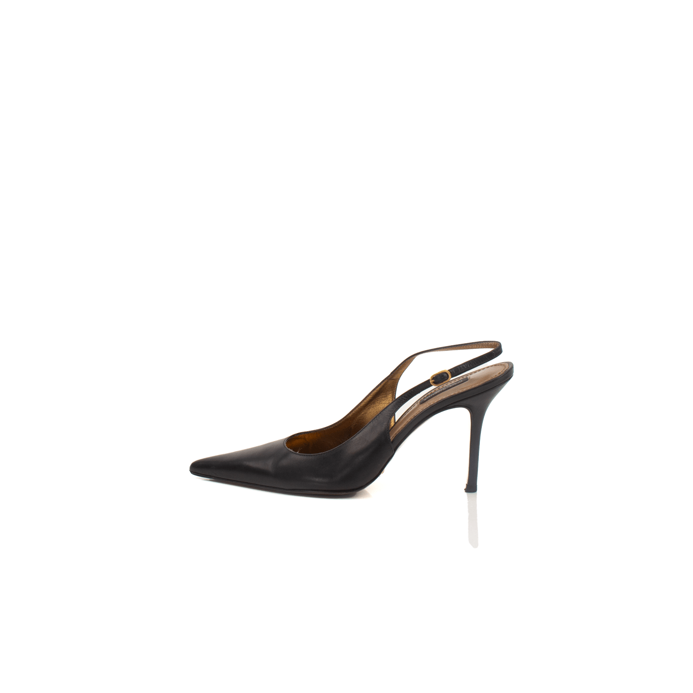 Gold & Beyond Dolce & Gabbana slingback heels with pointed toes and elegant straps, stylish footwear for formal occasions.