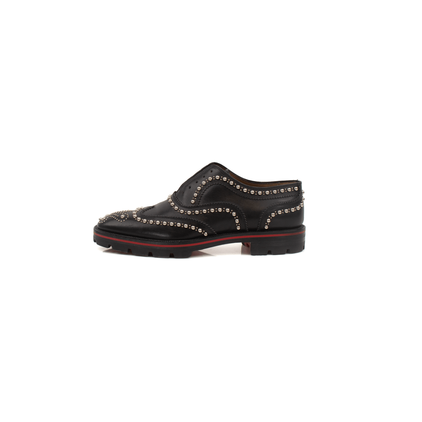 Christian Louboutin Charlie Studded Oxford shoes with black leather and silver stud details, stylish men's footwear from Gold & Beyond