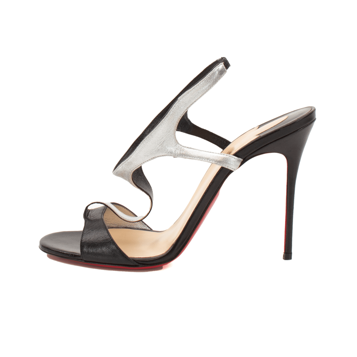 Christian Louboutin sandal pumps with high heels and gold accents, featuring sleek design and elegant style.