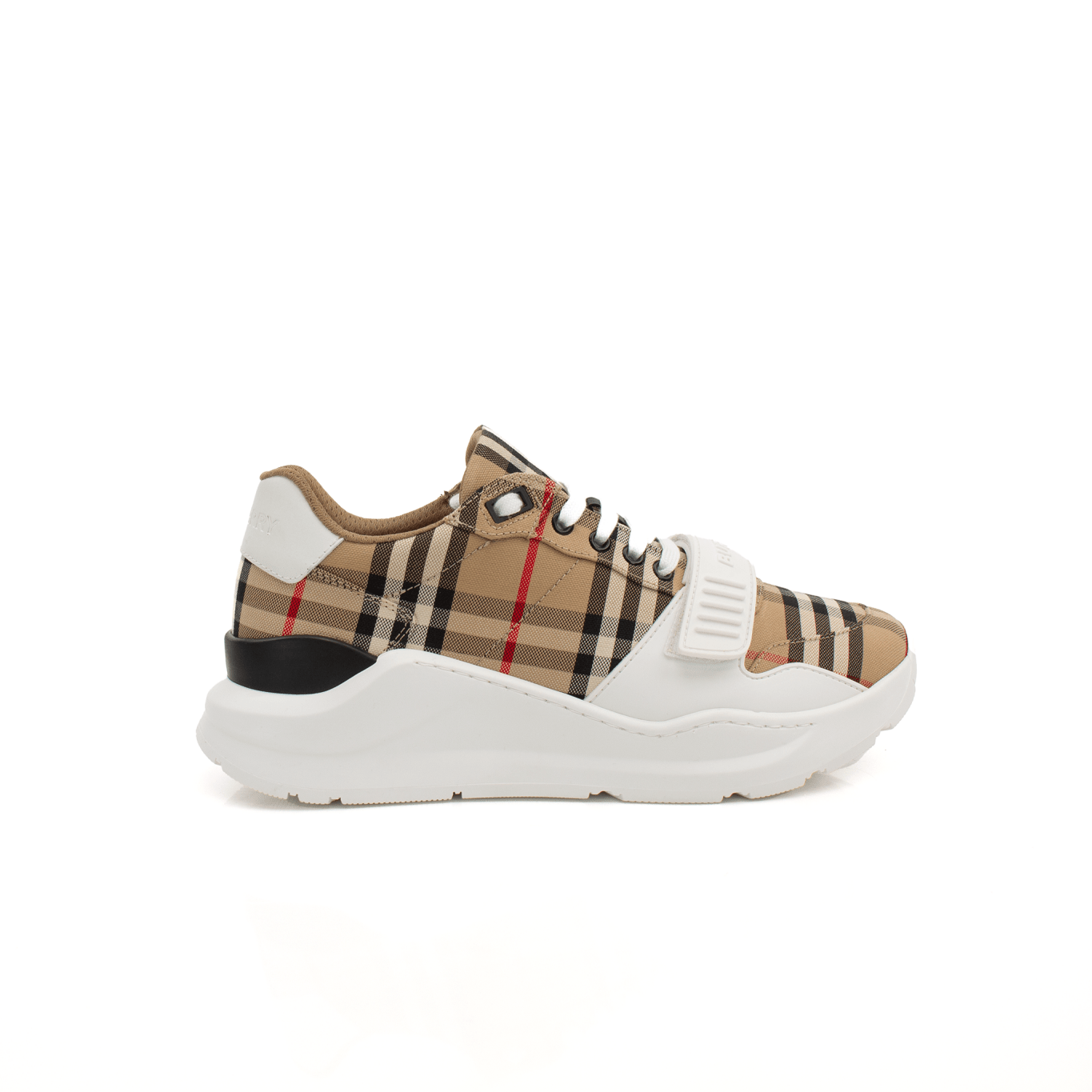 Gold & Beyond Burberry Check trainers, stylish shoes with iconic plaid pattern, comfortable casual footwear for everyday wear.