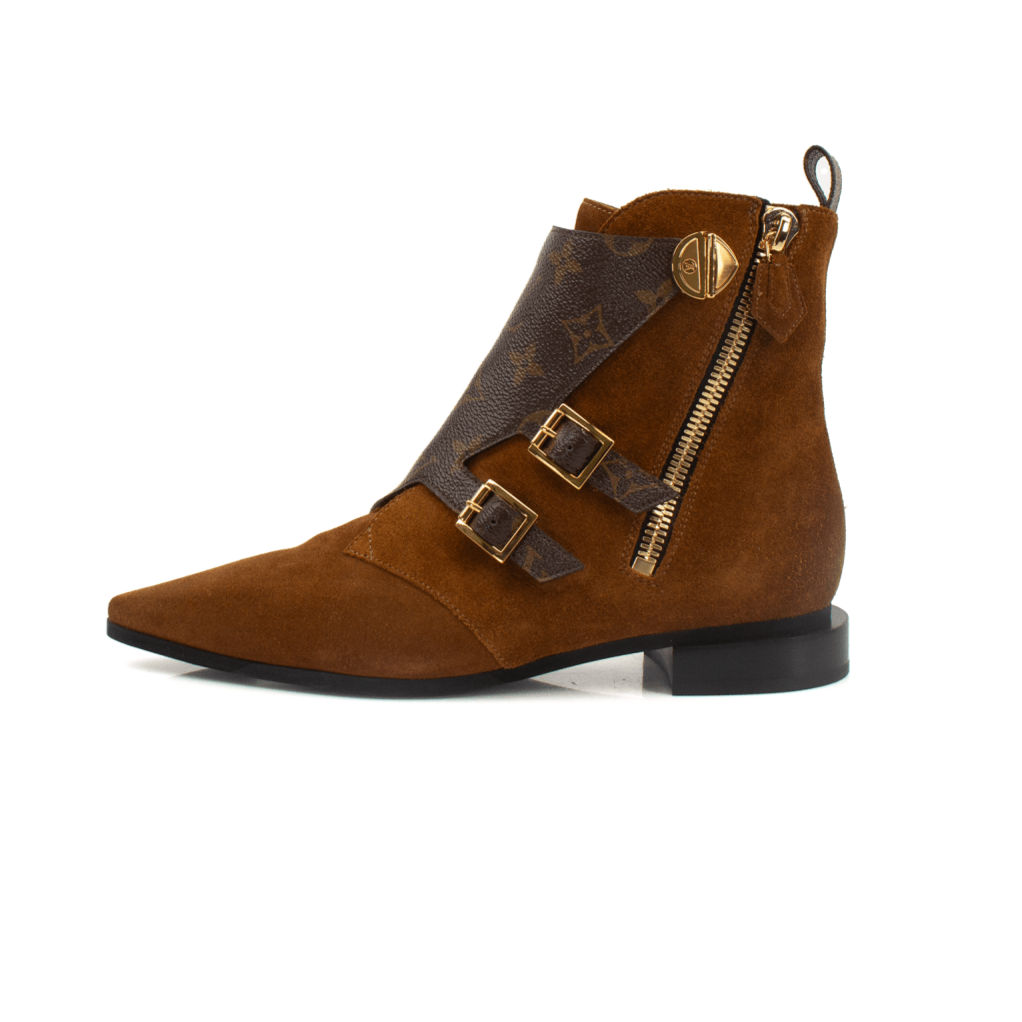 Gold & Beyond Louis Vuitton Jumble Boots, stylish shoes with detailed design and high-quality leather, displayed on a white background.