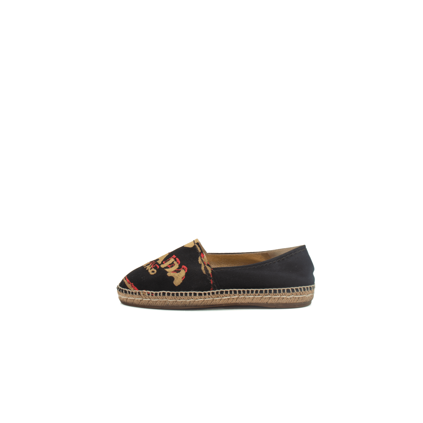 Prada Canvas Espadrilles shoes with beige and navy fabric, featuring rubber soles and stylish design, by Gold & Beyond.