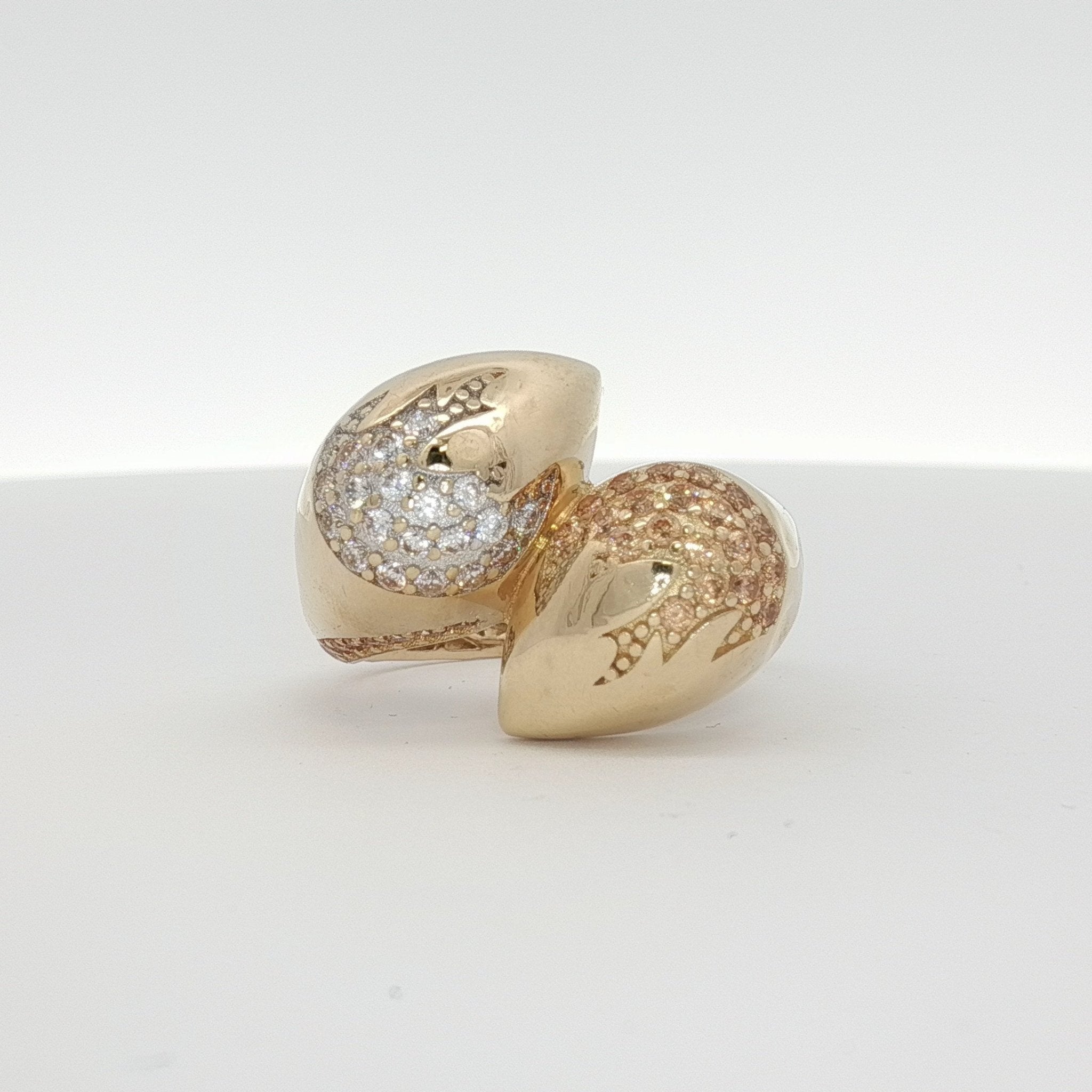 14K yellow gold free-form flower bulb ring with intricate floral design, jewelry piece by Gold & Beyond.