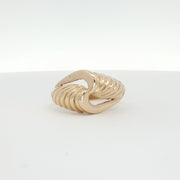 14K yellow gold swirl cluster ring with intricate design, jewelry piece featuring multiple gold swirls and a polished finish.
