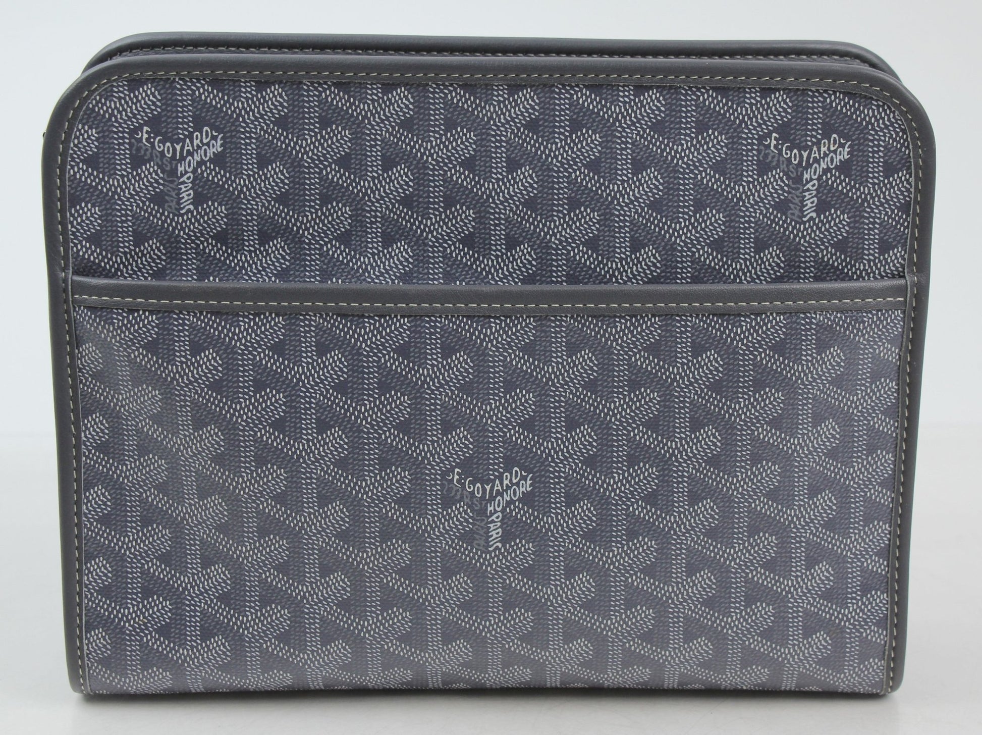 Goyard Jouvence PM toiletry pouch in luxurious canvas with leather trim, ideal for travel and personal essentials.