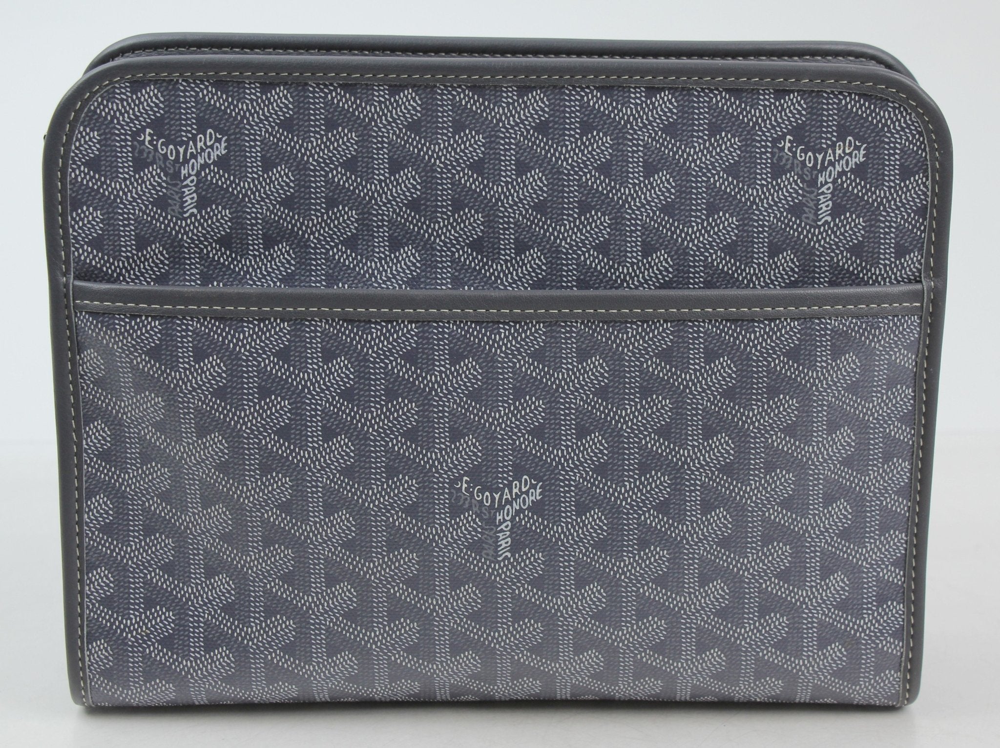 Goyard Jouvence PM toiletry pouch in luxurious canvas with leather trim, ideal for travel and personal essentials.