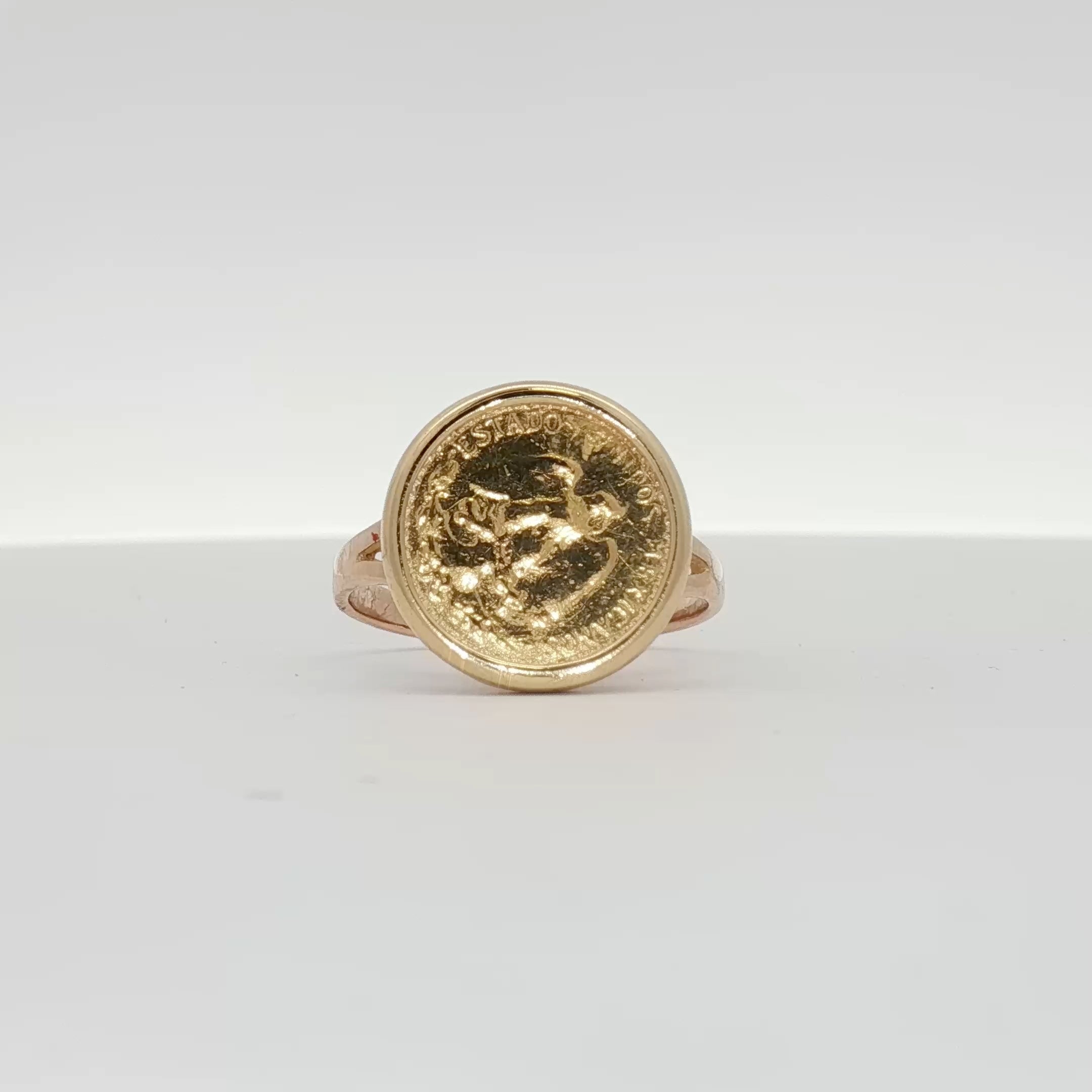 14K yellow gold coin ring from Gold & Beyond, featuring detailed coin design and smooth band, jewelry accessory for everyday wear