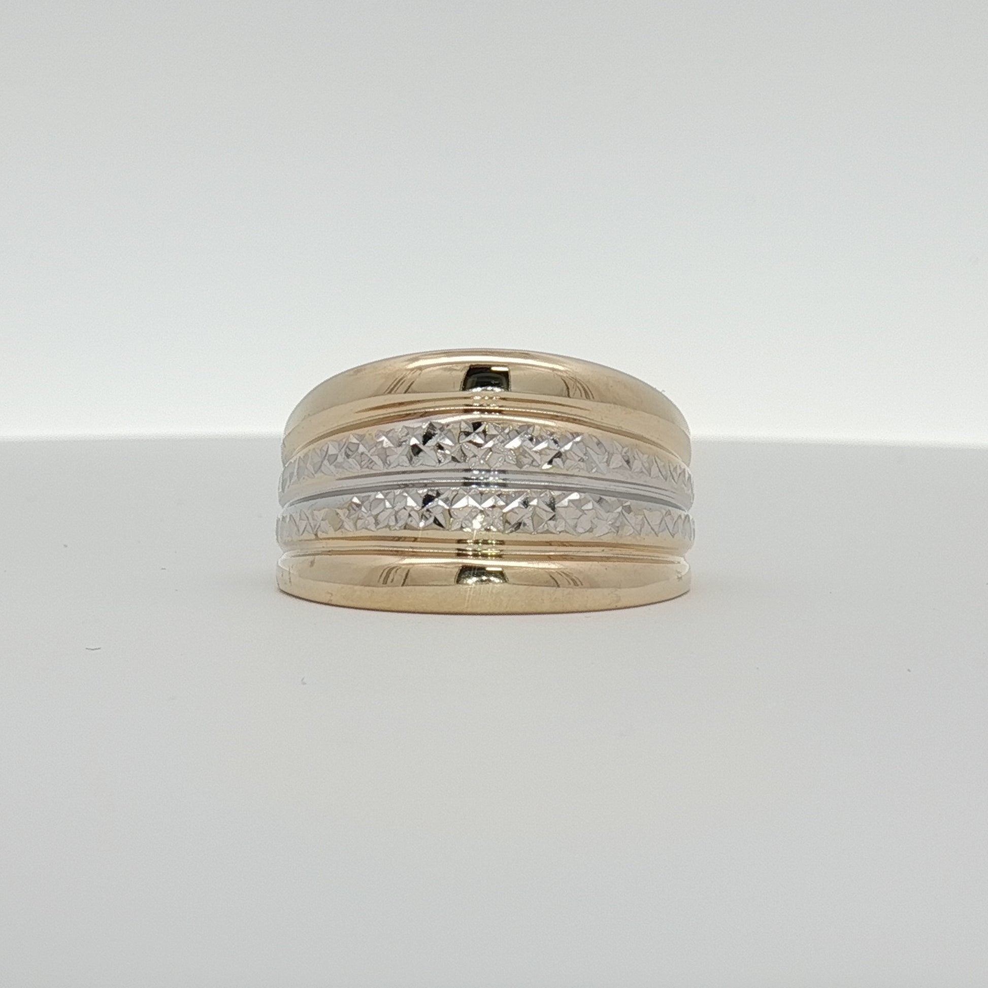 14K gold two-tone ring with mixed metal design, featuring polished and matte finishes, from Gold & Beyond jewelry collection.