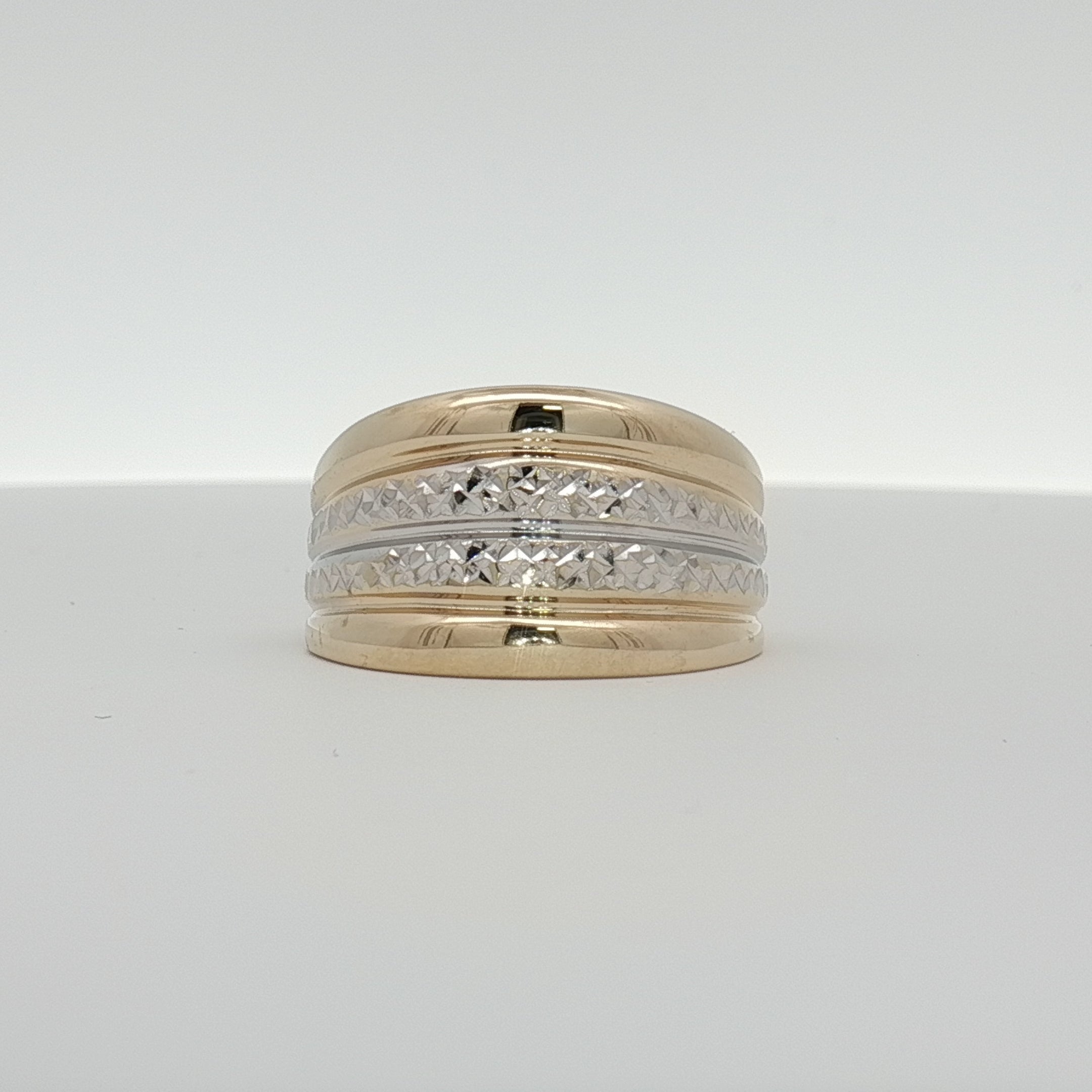 14K gold two-tone ring with mixed metal design, featuring polished and matte finishes, from Gold & Beyond jewelry collection.