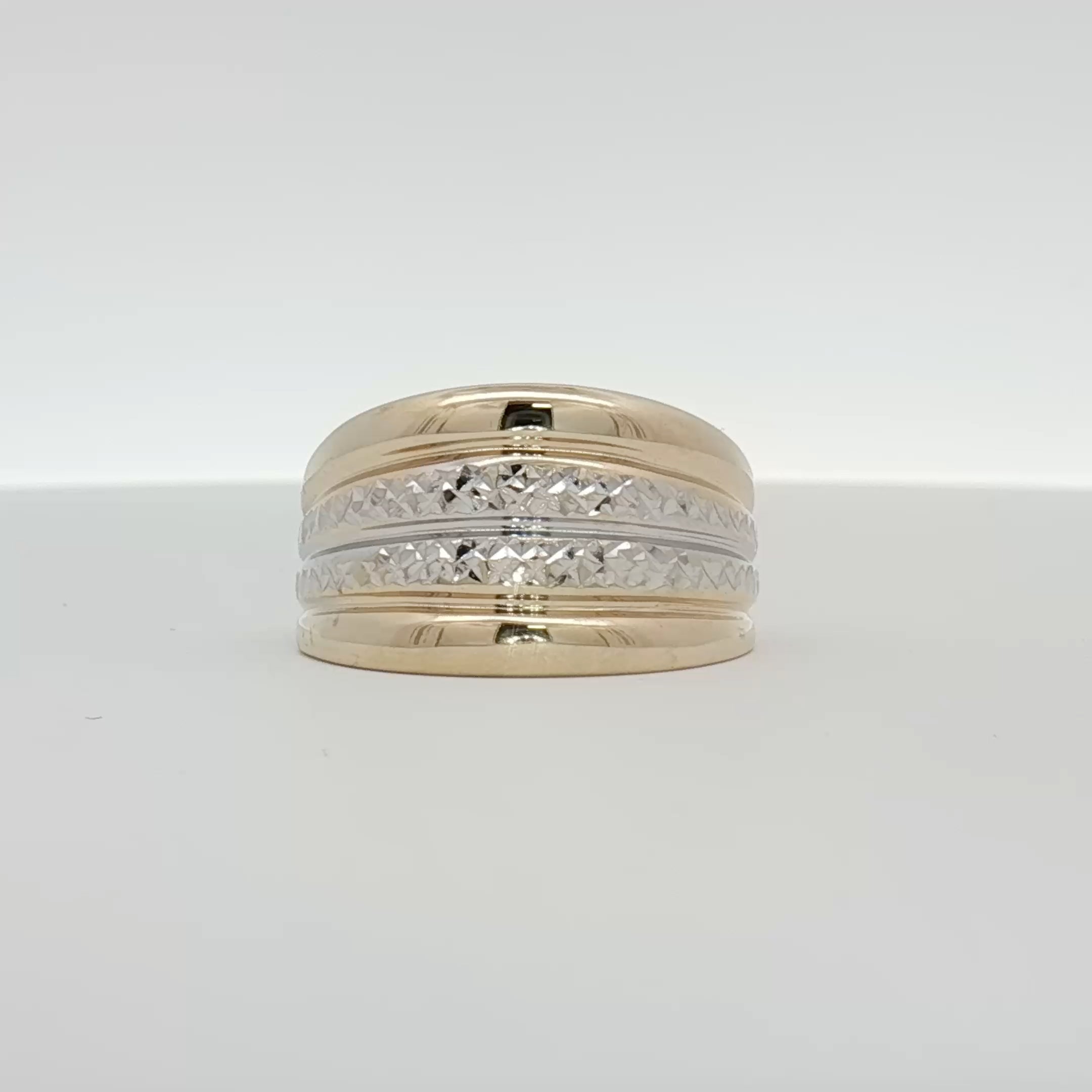 14K gold two-tone ring with polished finish, featuring mixed yellow and white gold bands, jewelry by Gold & Beyond.