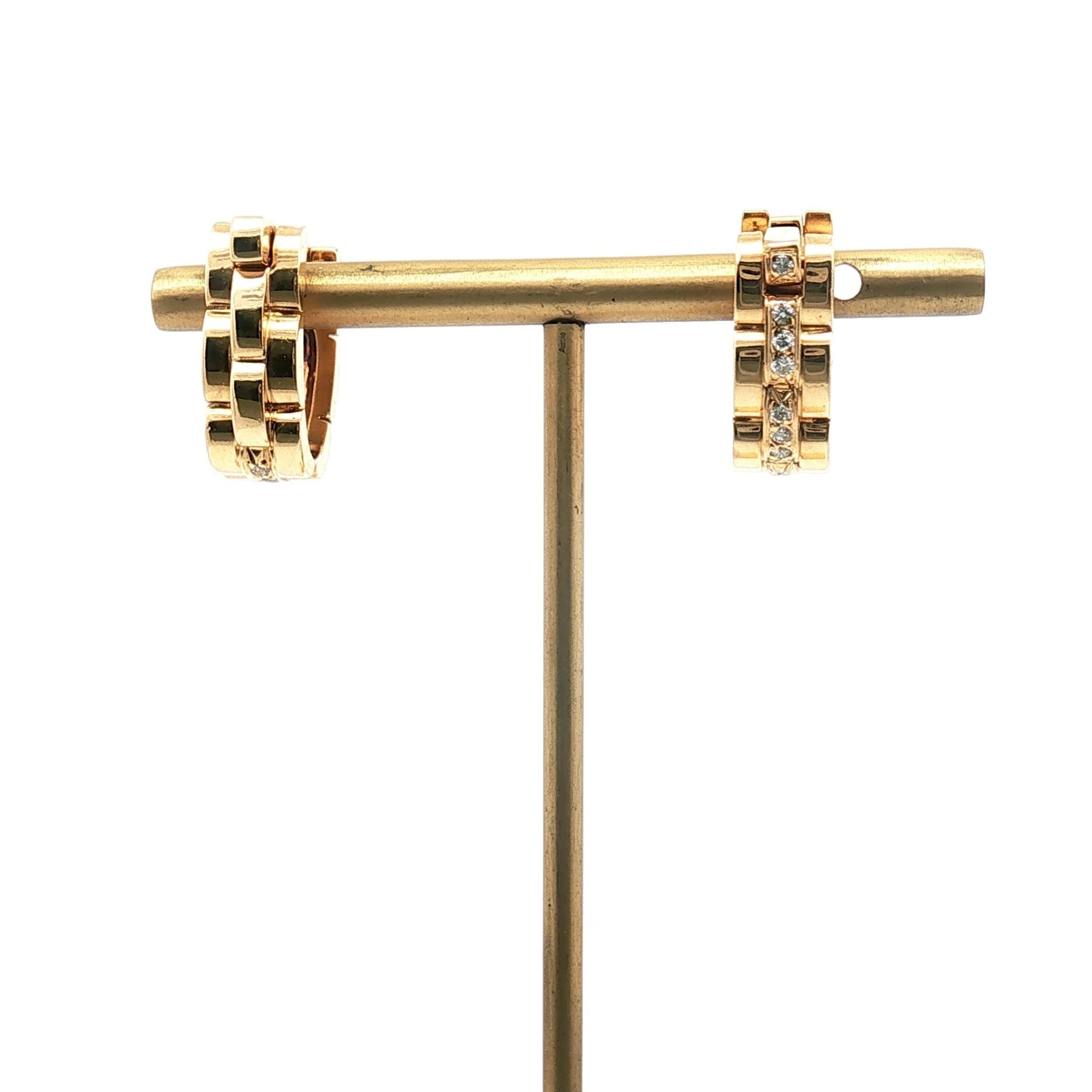 Cartier 18K yellow gold diamond cufflinks featuring sparkling diamonds and polished gold finish, elegant men's jewelry accessory.