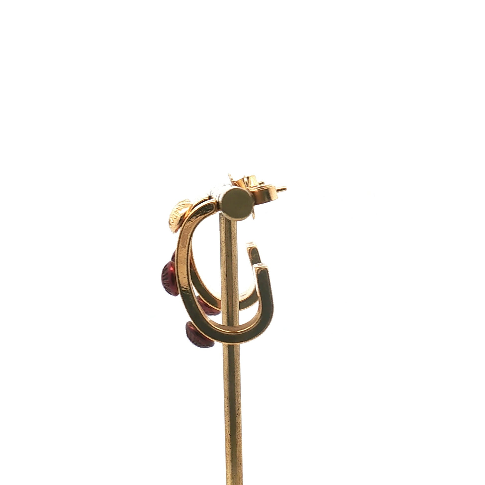 Louis Vuitton gold-tone red resin hoop earrings, jewelry with bold circular design and glossy finish.