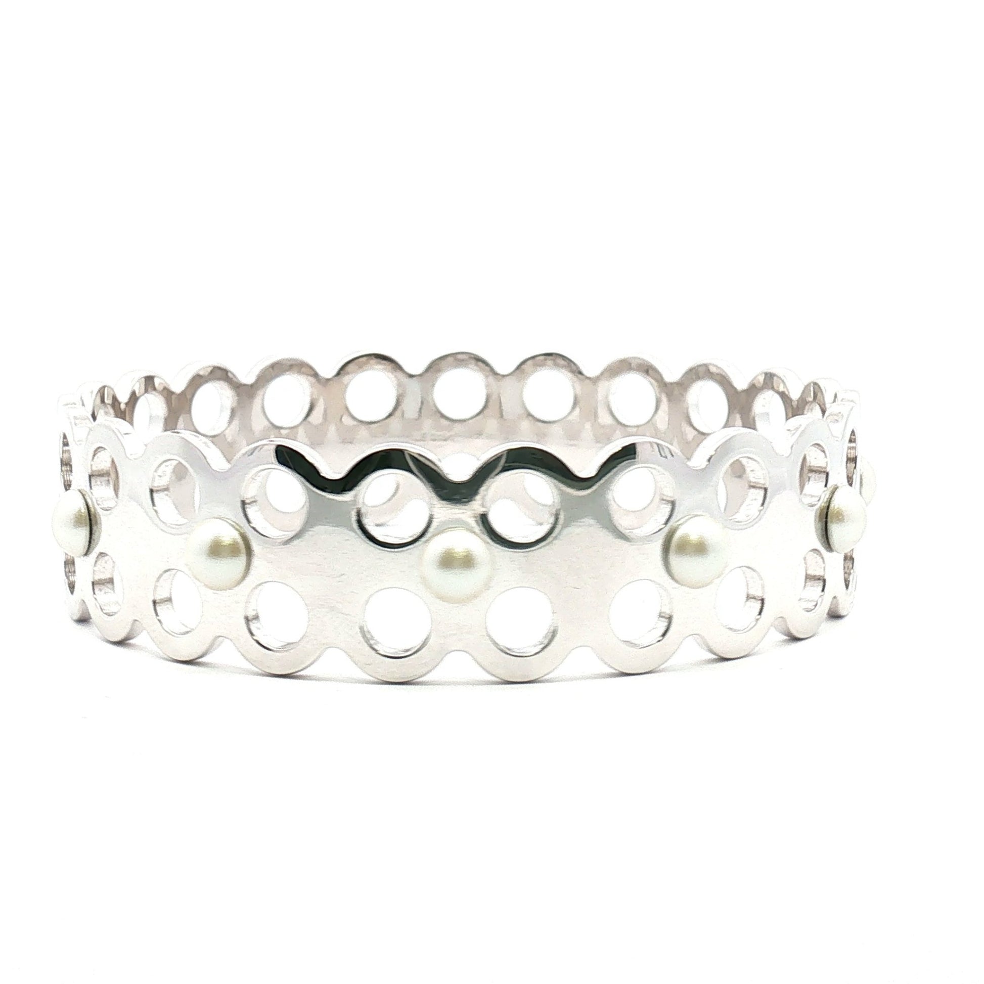 Louis Vuitton Hide and Seek Faux Pearl Bracelet by Gold & Beyond, showcasing elegant faux pearl jewelry with gold accents.