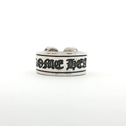 Chrome Hearts Scroll Logo ring in jewelry, featuring detailed scroll design and bold logo on shiny metal band.