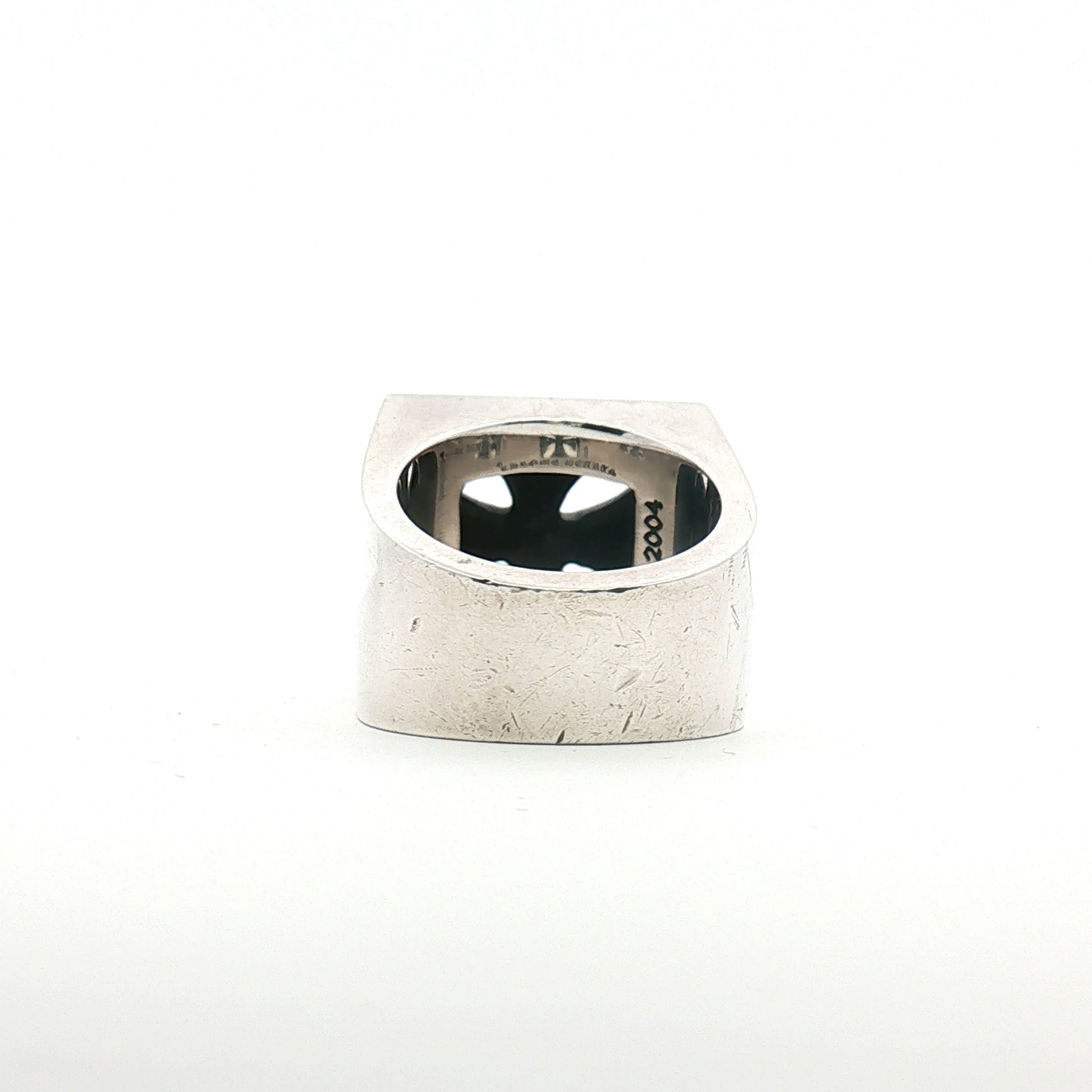 Chrome Hearts open cross signet ring, gold jewelry featuring a bold open cross design on a polished band.
