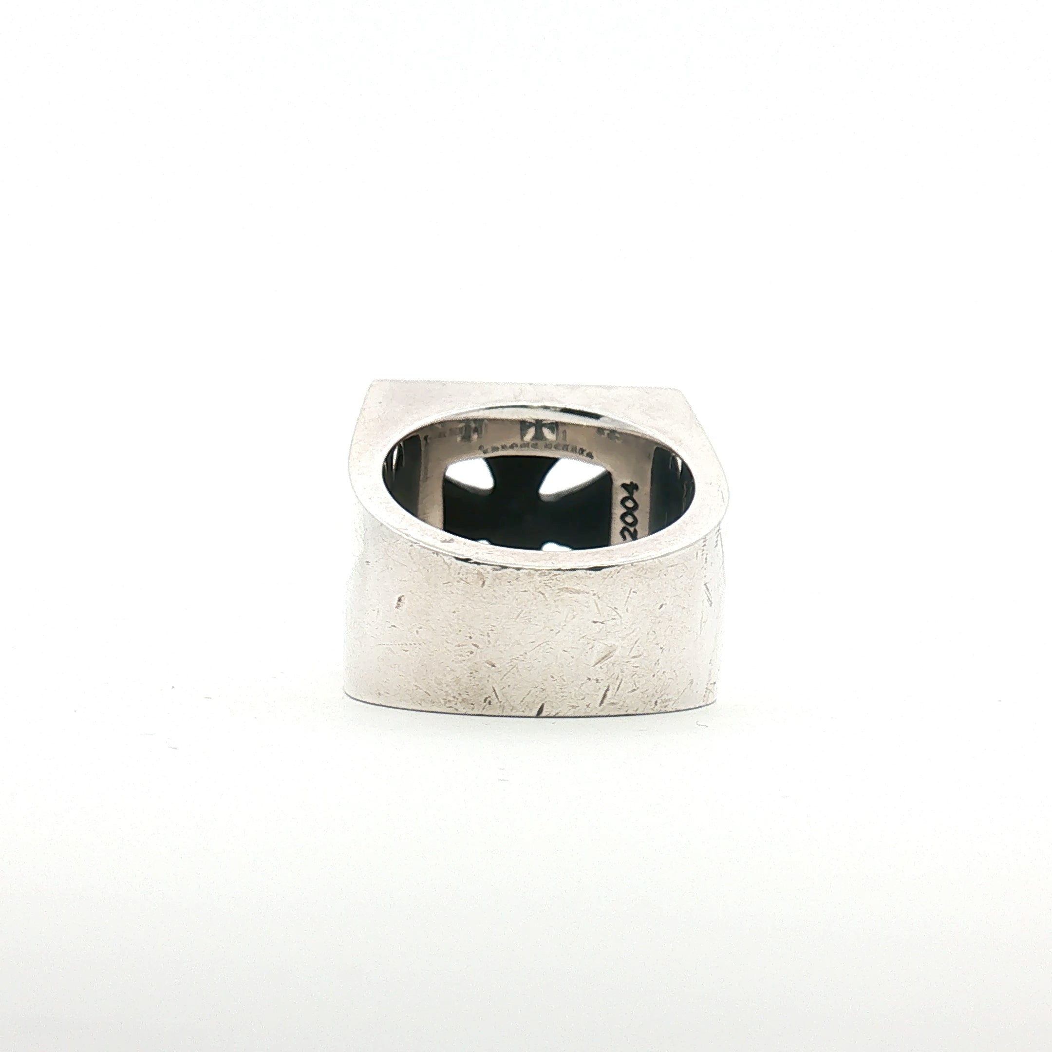Chrome Hearts open cross signet ring, gold jewelry featuring a bold open cross design on a polished band.