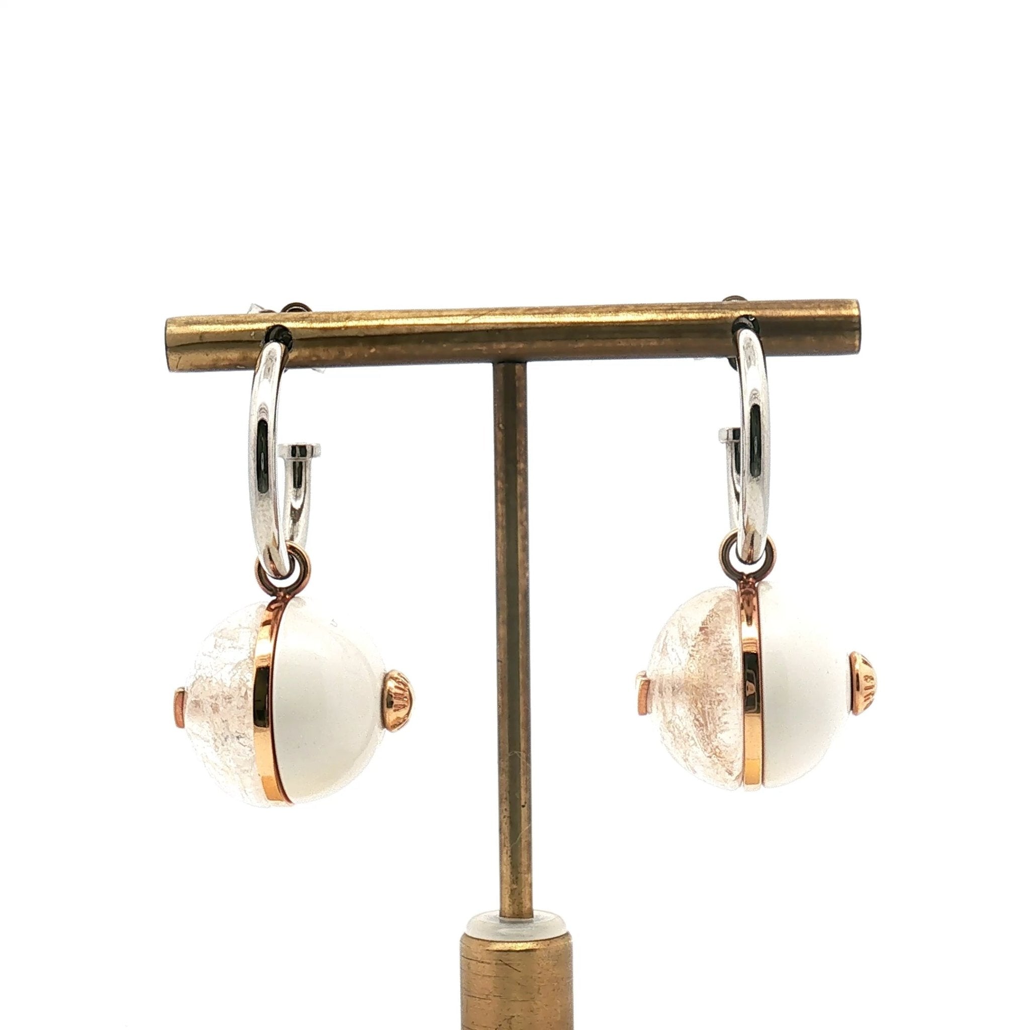 Louis Vuitton two-tone ball drop earrings featuring gold and silver tones, elegant jewelry with a stylish design.