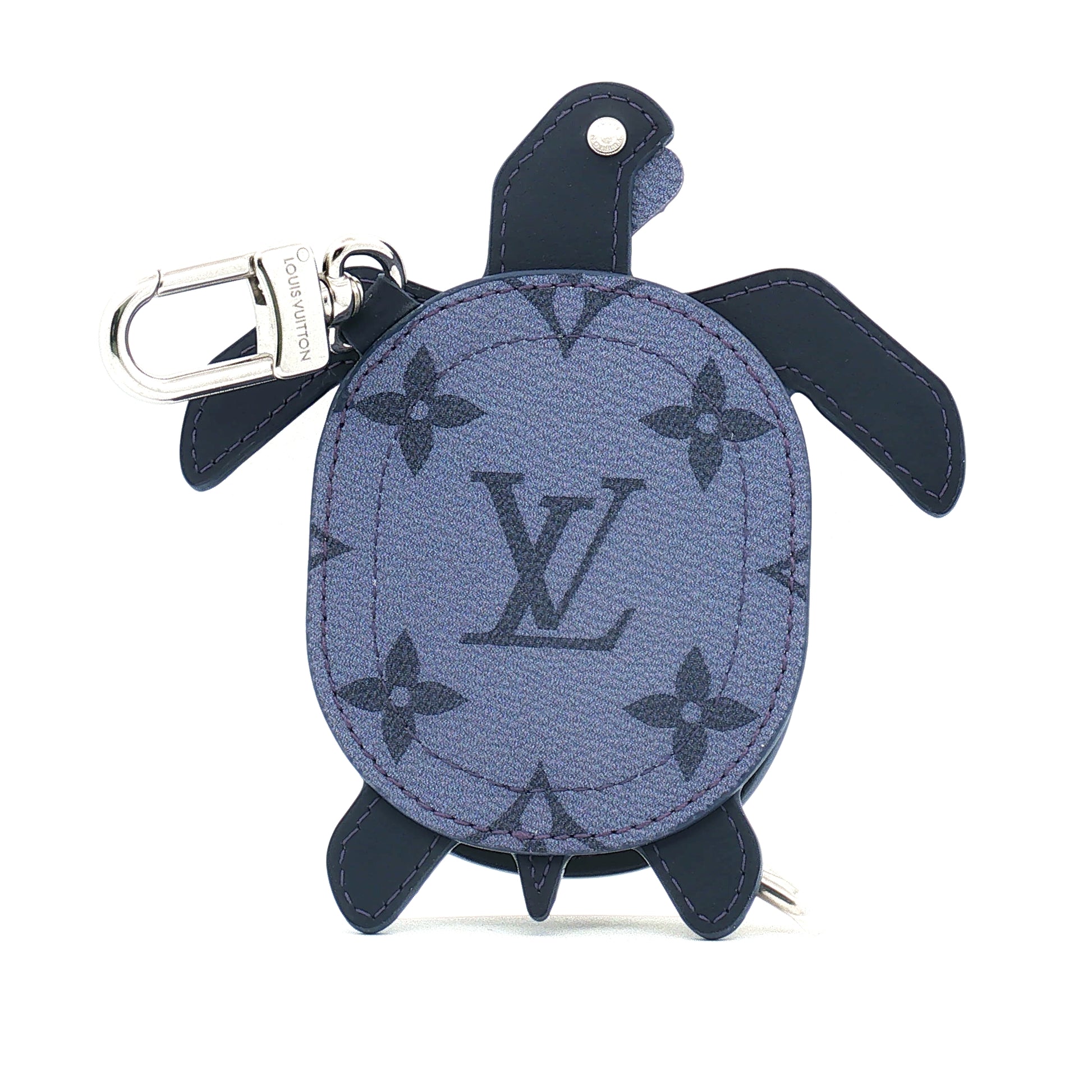 Louis Vuitton Navy LV Turtle Pouch Bag Charm by Gold & Beyond, stylish accessories featuring a navy turtle design.