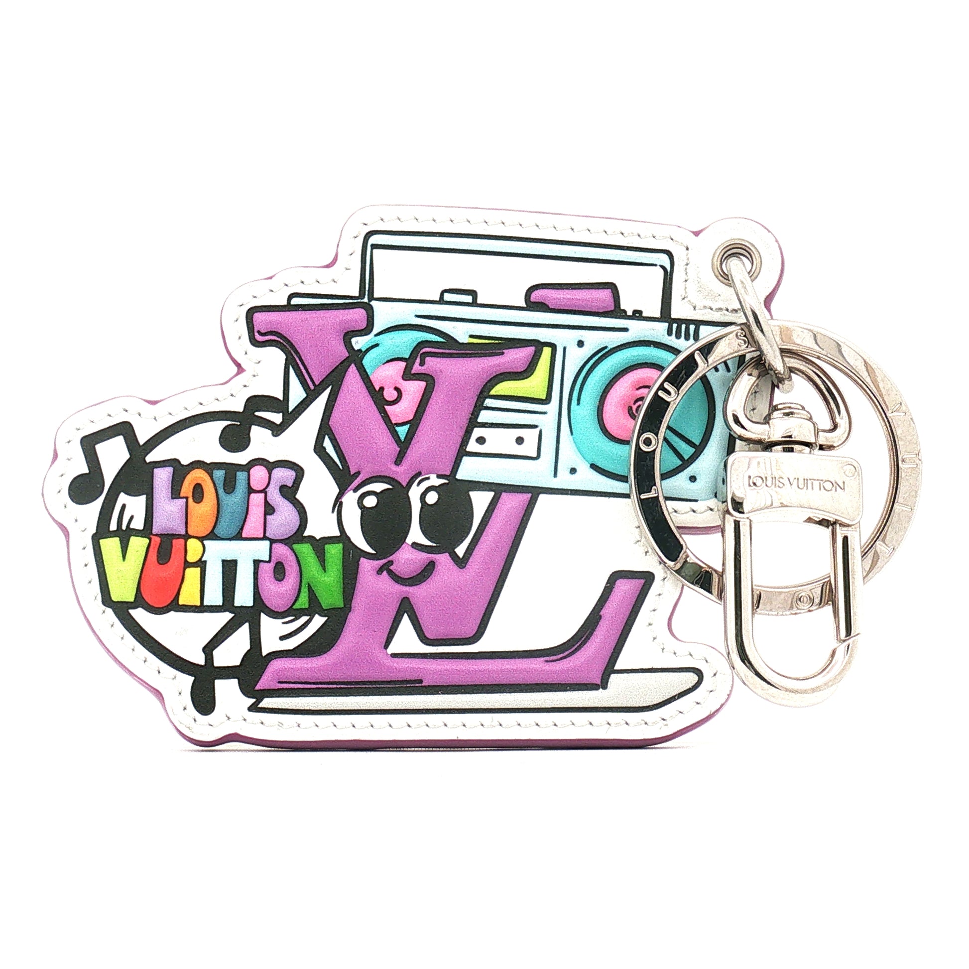 Louis Vuitton Comics Bag Charm and Key Ring, gold-tone accessories with playful comic-style design, by Gold & Beyond.