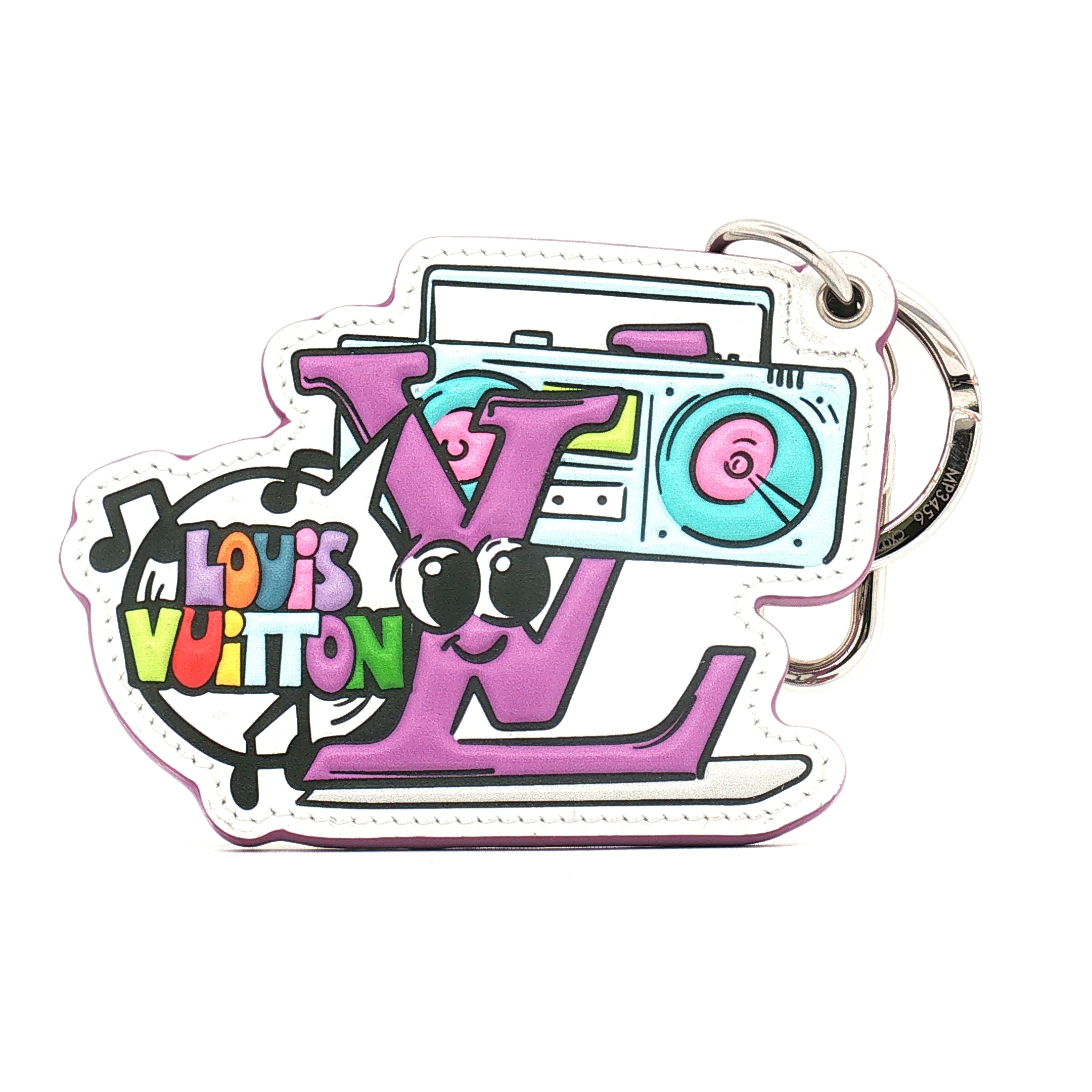Louis Vuitton Comics Bag Charm and Key Ring accessory with colorful cartoon design and gold-tone hardware.
