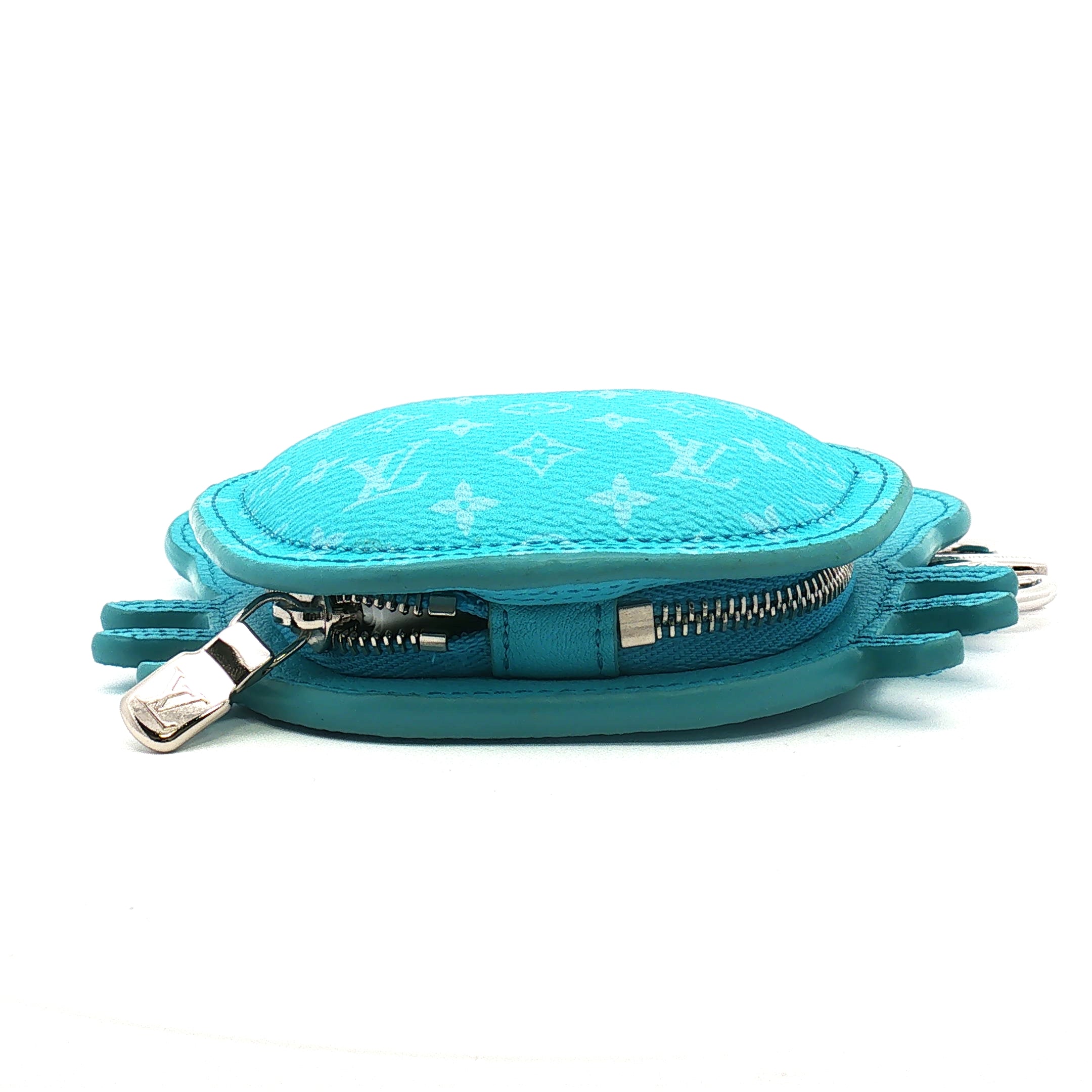 Louis Vuitton baby blue LV crab bag charm and zipper pouch accessory by Gold & Beyond, featuring detailed crab design and gold accents.