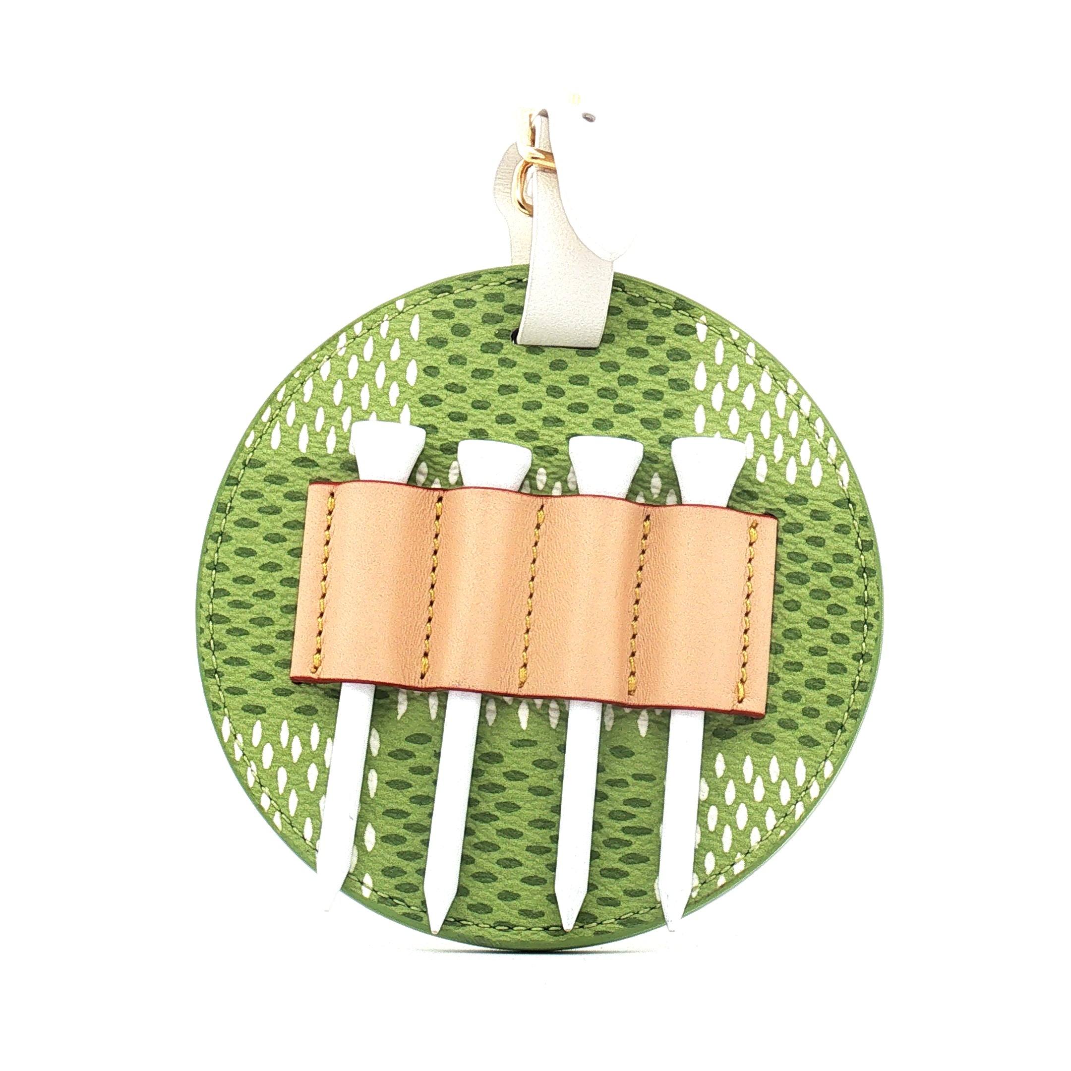 Louis Vuitton golf tee holder bag charm accessory by Gold & Beyond, featuring a stylish, decorative charm for golf bags.