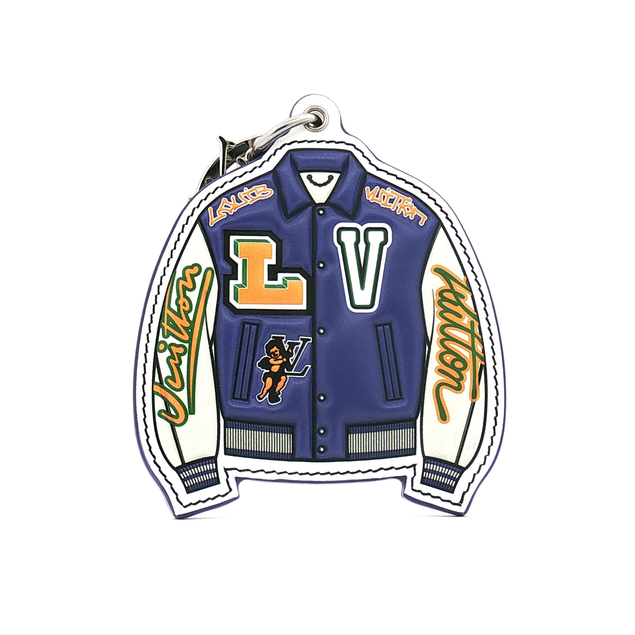Gold & Beyond Louis Vuitton varsity jacket bag charm accessory featuring a stylish varsity jacket design.