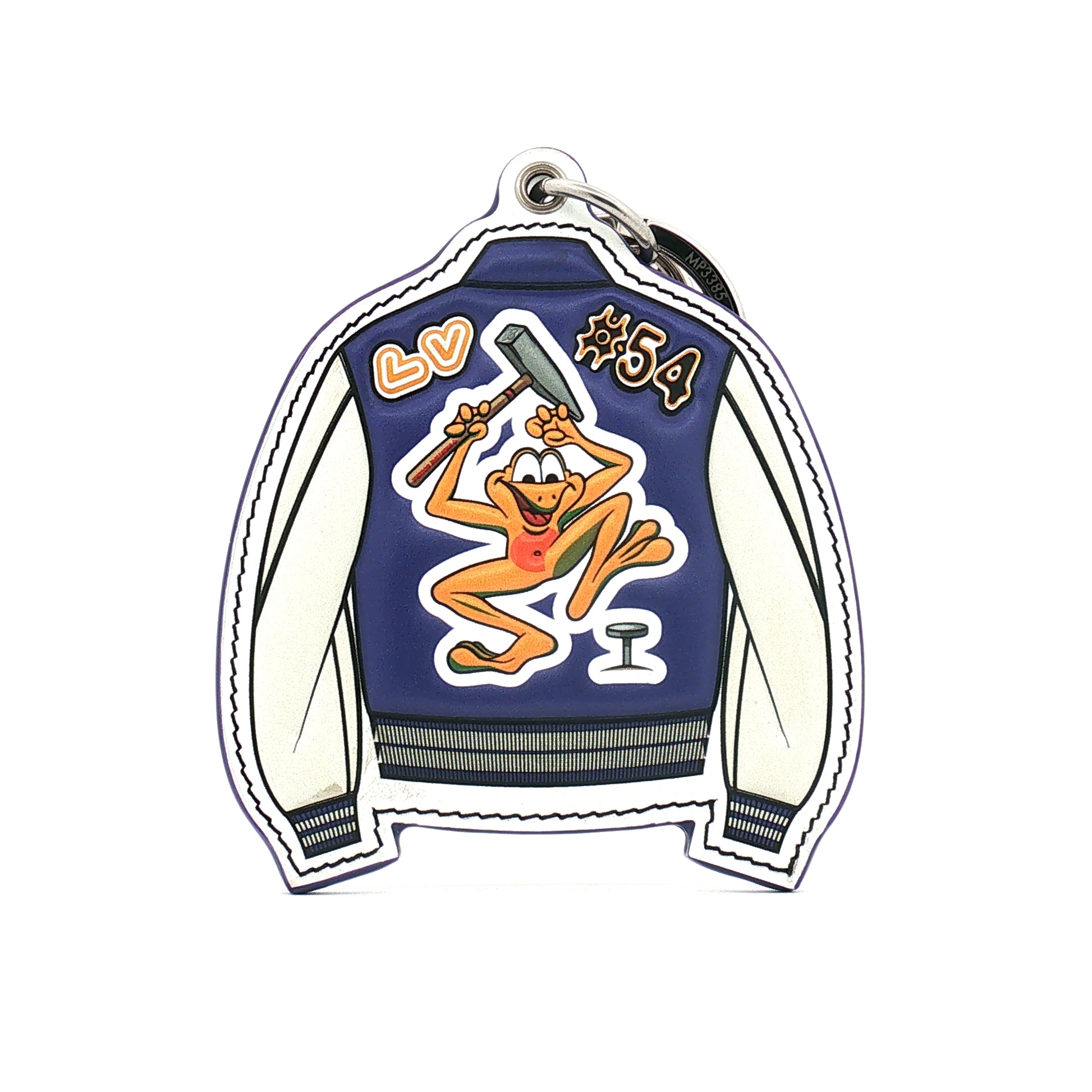 Louis Vuitton Varsity Jacket bag charm by Gold & Beyond, detailed gold-tone accessory with varsity jacket design for handbags.