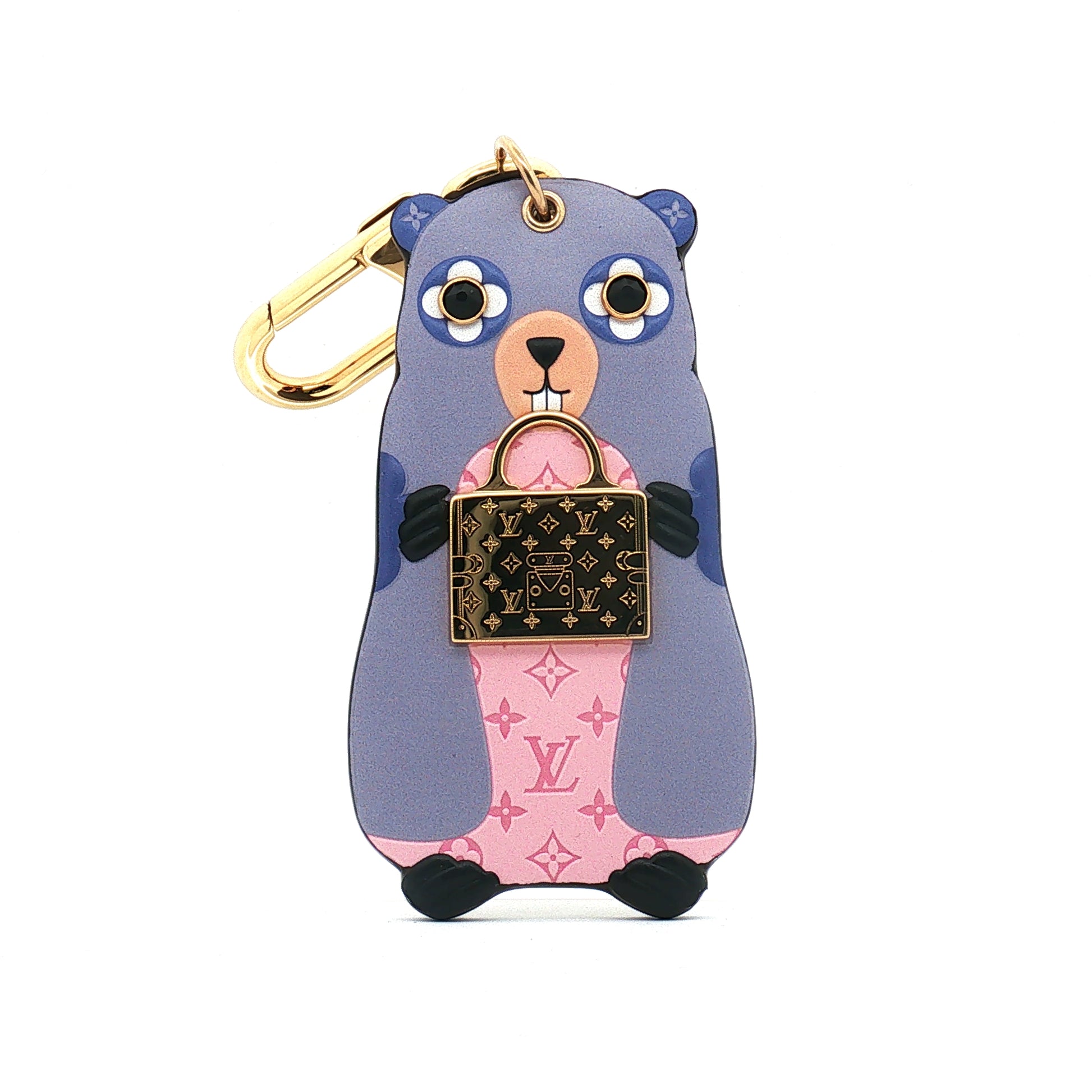 Louis Vuitton LV Marmotte bag charm and key holder from Gold & Beyond, featuring a detailed animal design accessory.