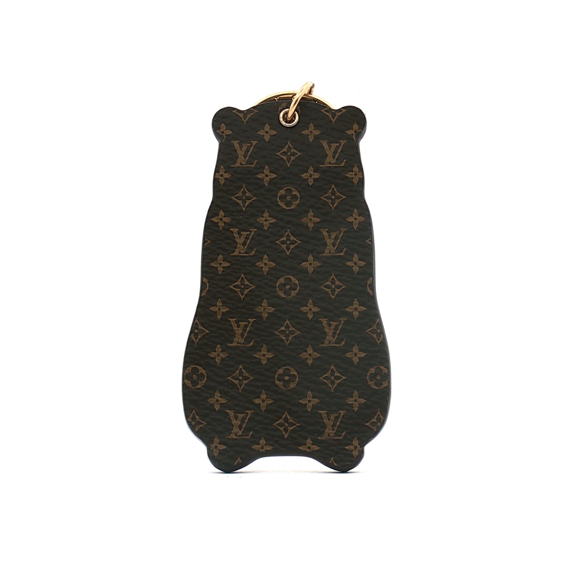 Louis Vuitton LV Marmotte bag charm and key holder with gold accents, designed as a stylish accessories piece.