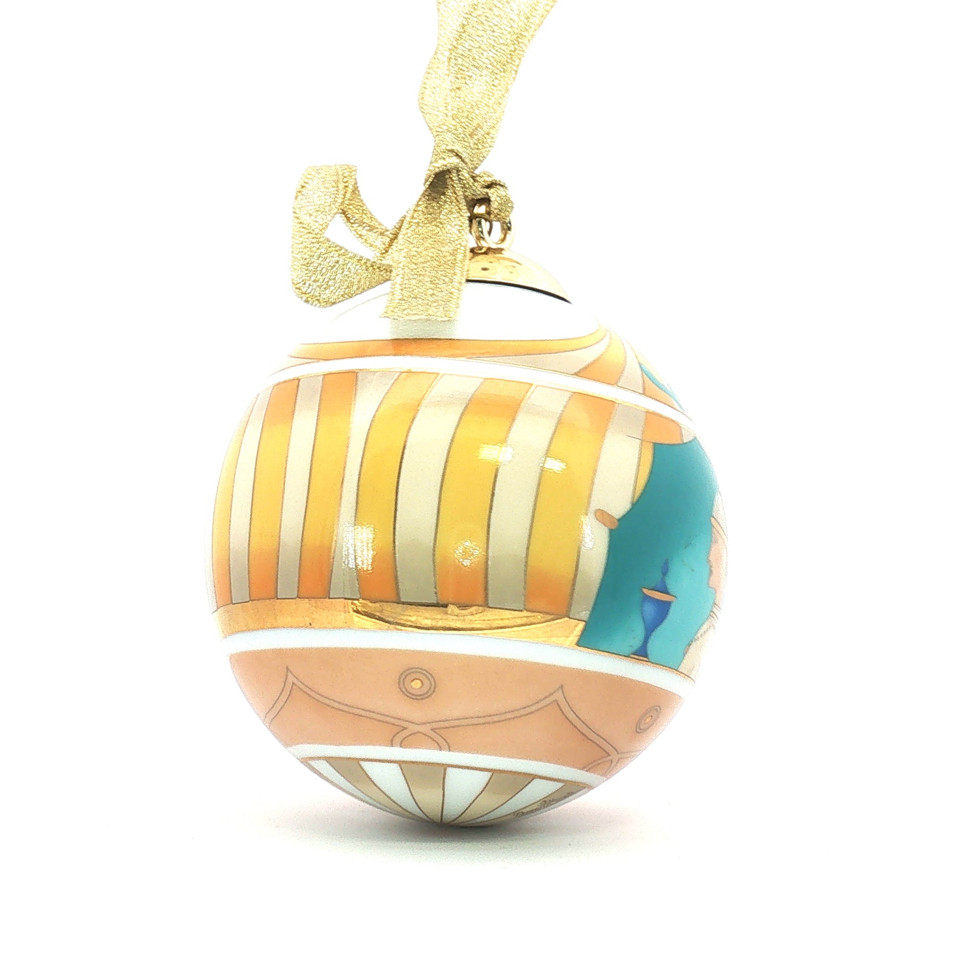 Bvlgari x Rosenthal porcelain Christmas ball ornament with gold accents, decorative holiday accessories by Gold & Beyond.