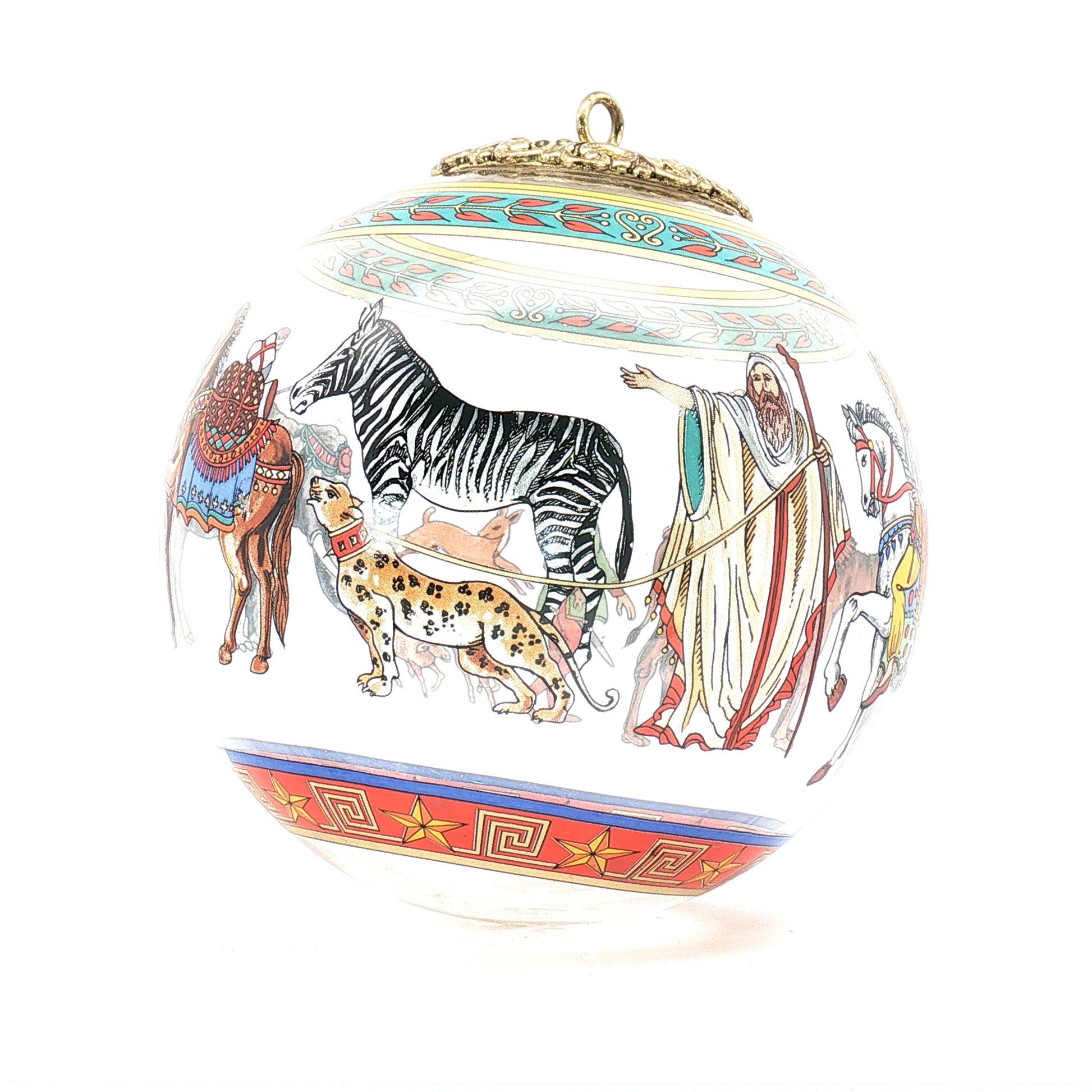 Versace x Rosenthal Cortège de Noël glass Christmas ball ornament, elegant holiday accessory with intricate design and festive appeal.