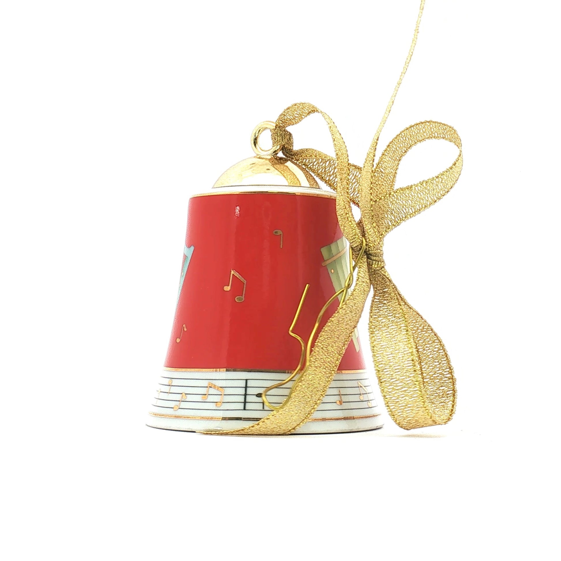 Bvlgari x Rosenthal red porcelain Christmas bell ornament with musical design, decorative holiday accessory, by Gold & Beyond