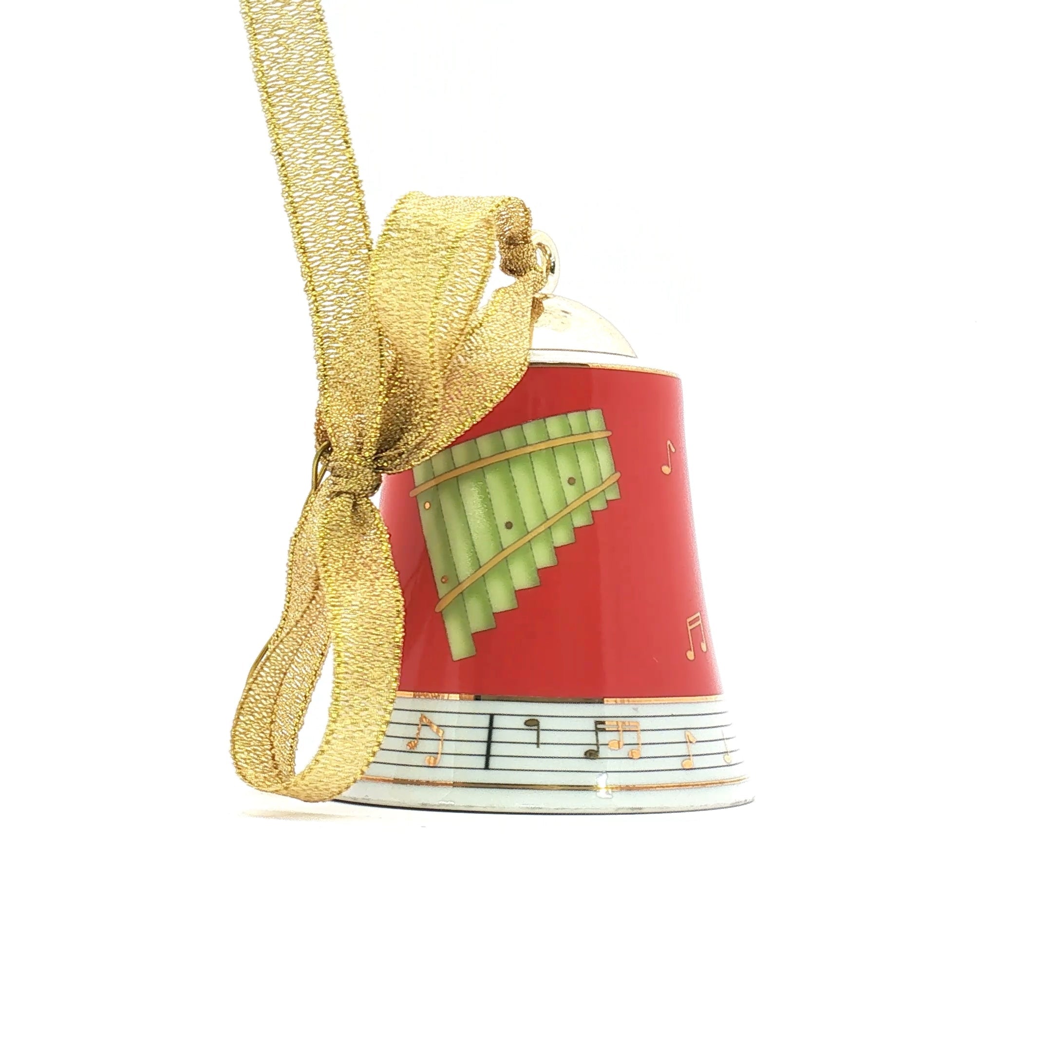 Bvlgari x Rosenthal red porcelain Christmas bell ornament with musical design, decorative holiday accessories.