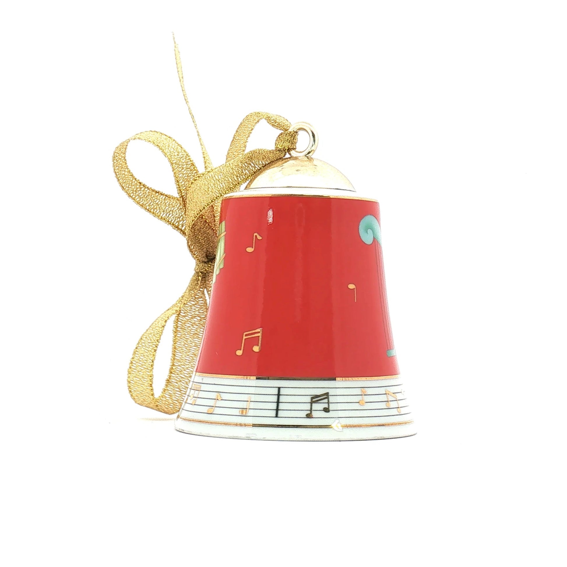 Red porcelain Christmas bell ornament featuring Bvlgari x Rosenthal design, with a musical element, accessory for holiday decor.