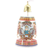Versace x Rosenthal Nativity glass Christmas bell ornament in clear, decorative accessory with intricate detailing.