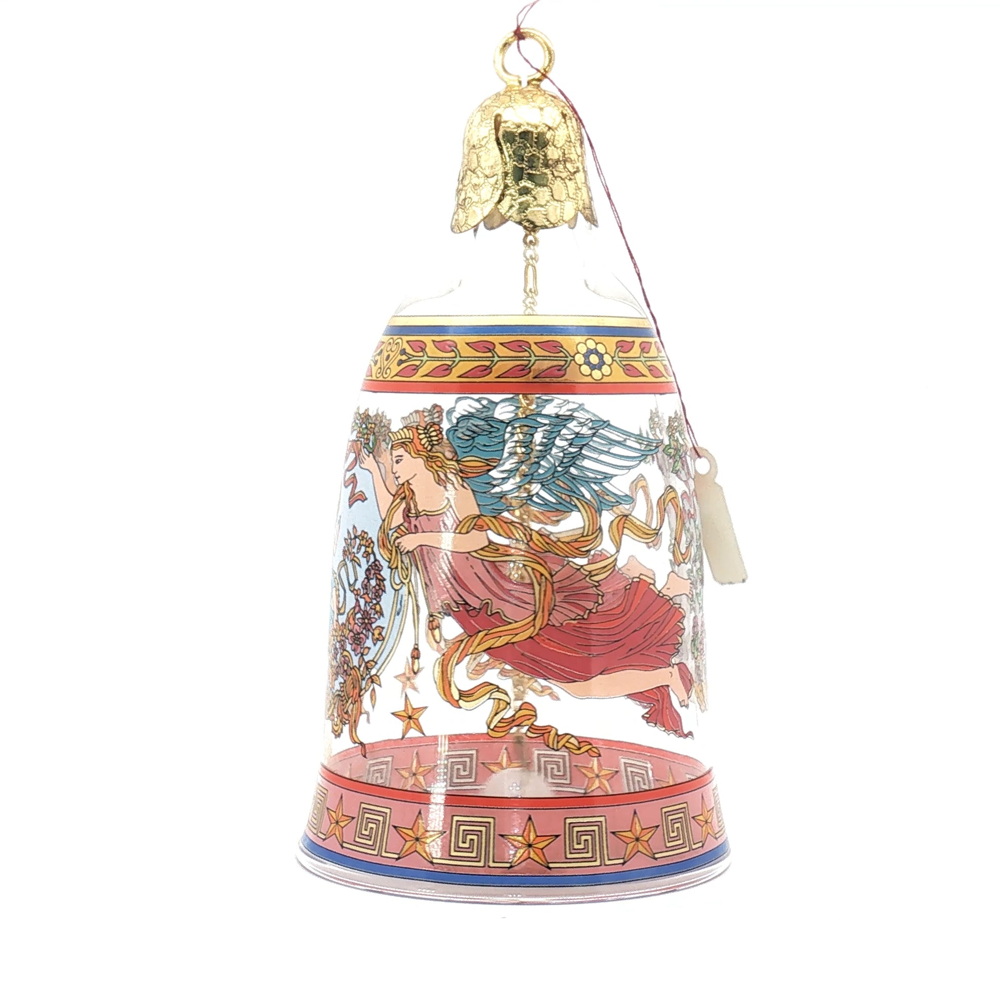 Glass Christmas bell ornament featuring Versace x Rosenthal Nativity design, decorative accessory with intricate details.