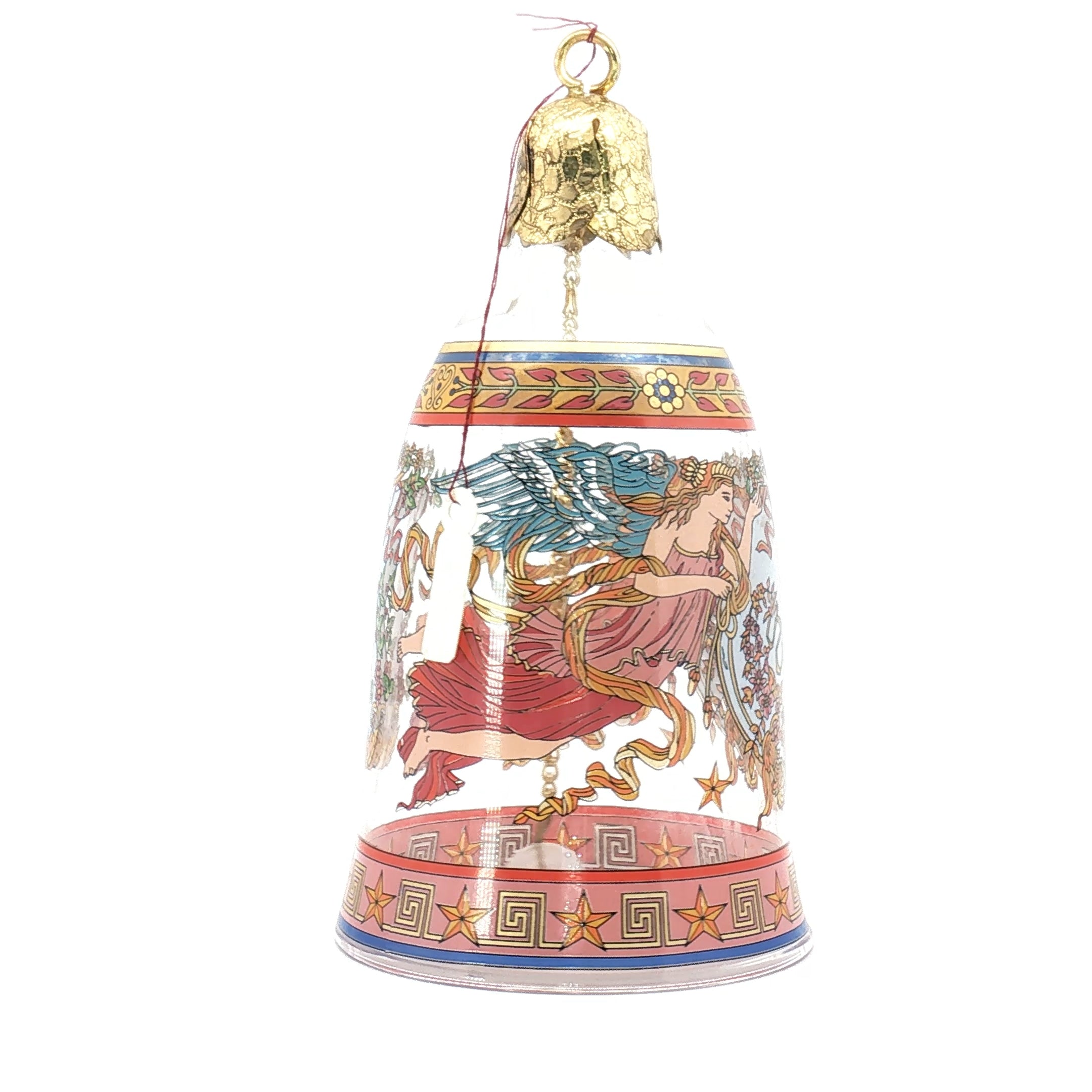 Versace x Rosenthal Nativity glass Christmas bell ornament, decorative holiday accessories with intricate design and festive appeal.