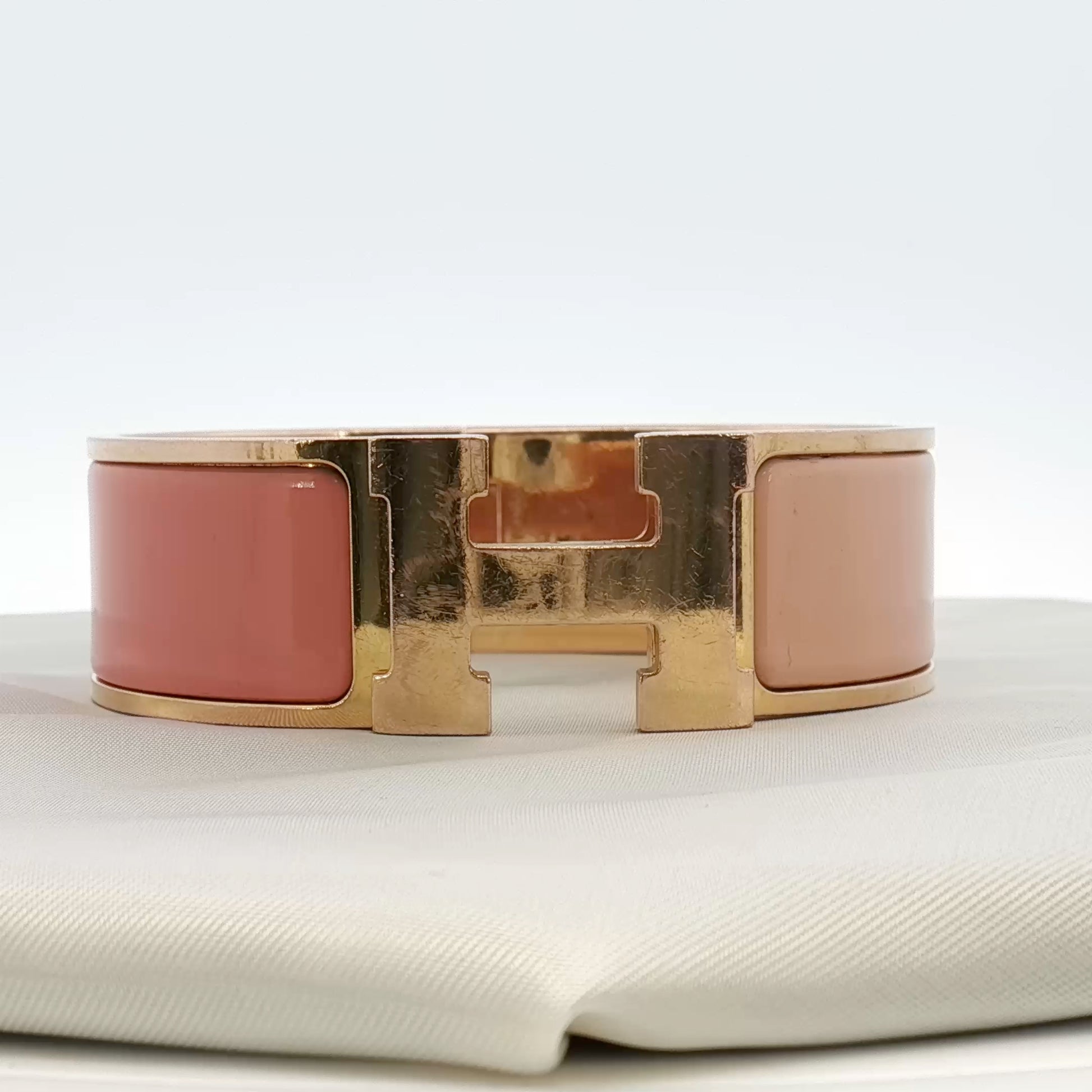 Hermès Wide H bracelet from Gold & Beyond jewelry collection, featuring a sleek gold-toned design with the iconic H logo detail.