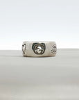 Gucci Blind for Love sterling silver ring with engraved motif band, size 6, showcasing intricate design details.