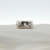 Gucci Blind for Love sterling silver ring with engraved motif band, size 6, displayed on a neutral background.