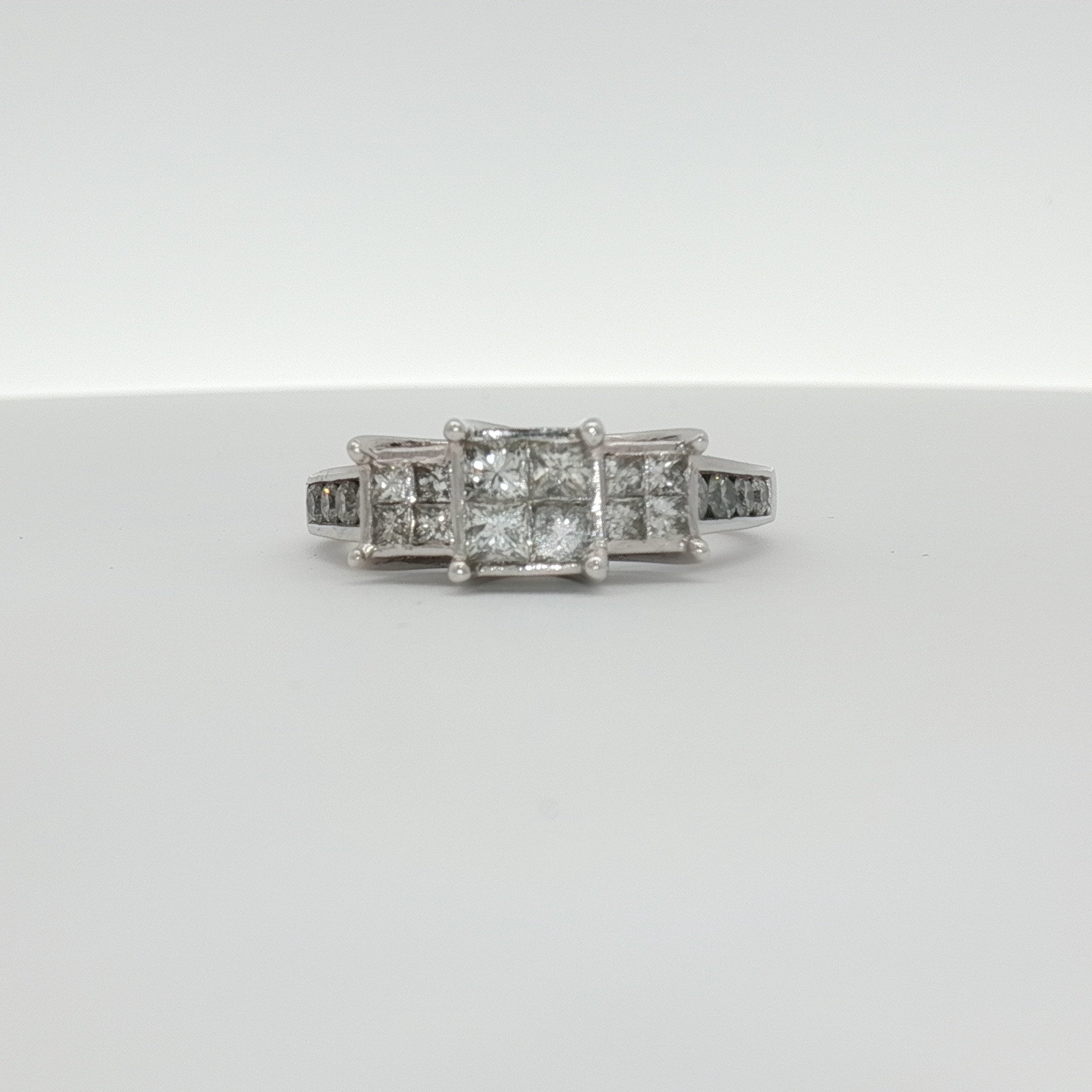 14K white gold diamond cluster ring with sparkling stones, fine jewelry from Gold & Beyond, showcasing intricate design and craftsmanship.