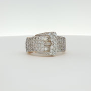 14K yellow gold diamond belt buckle ring by Gold & Beyond, featuring a sleek design with sparkling diamonds.